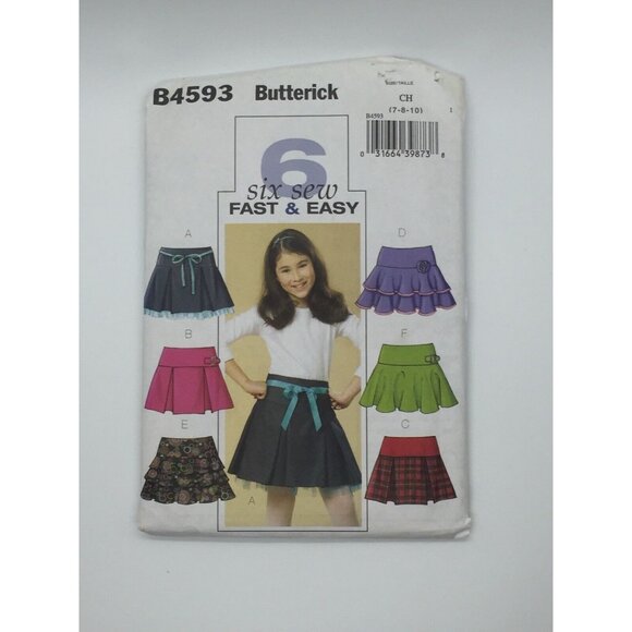 Butterick Sewing Pattern B4593 Girls 6 Above Knee A-Line Skirts Size 7 8 10 2005 - Picture 3 of 5